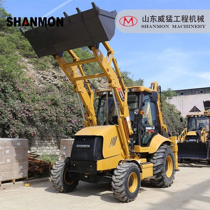 China Factory Manufacturer Shanmon 388T Backhoe Loader With Weichai Engine & Italy Carraro Transmission & Luxury ROPS FOPS Cabin For Sale